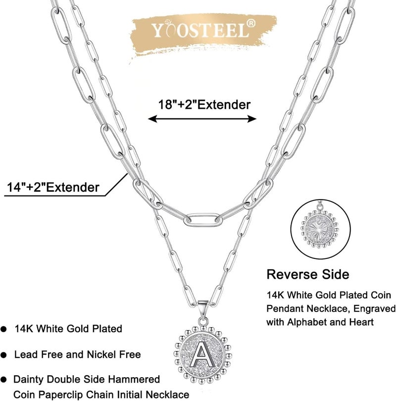 Yoosteel Valentines Gifts for Women Her - Gold Layered Initial Necklaces for Women 14K Gold Plated Dainty Layering Paperclip Link Chain Necklace Coin Initial Necklace Birthday Gifts for Teen Girls - Image 5